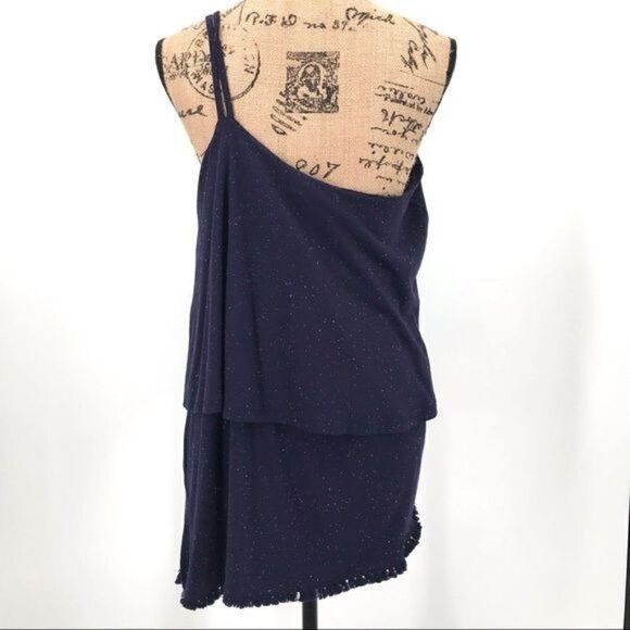 Democracy navy asymmetrical double layer one shoulder tank top women medium NWT - Picture 5 of 9